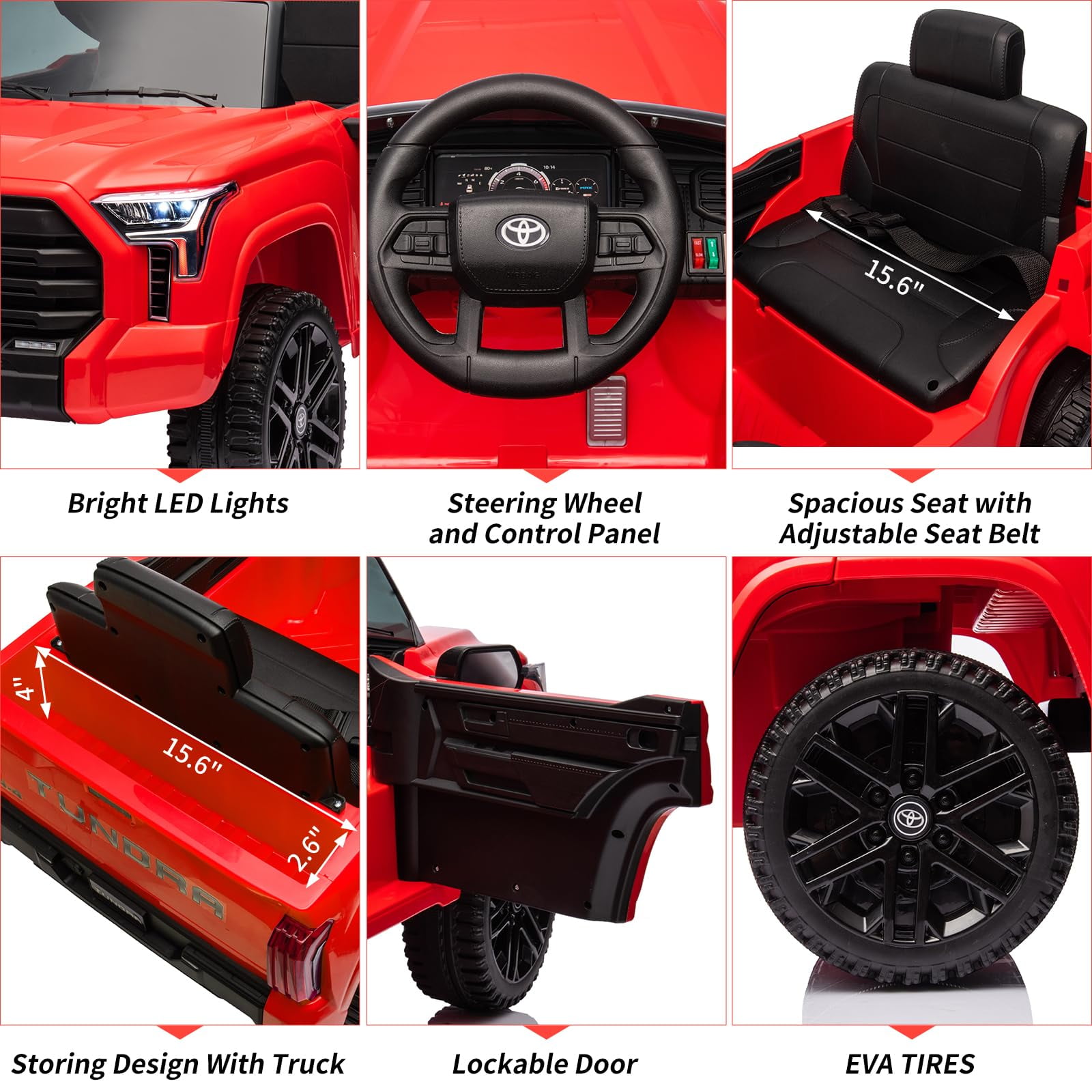 Juiluna Ride on Truck Car, 12V Licensed Toyota Tundra Ride on Car w/Remote Control, Battery Powered Electric Car with4 Wheels Spring Suspension, 3 Speeds, LED Lights, Gift for 3+ Kids-Red