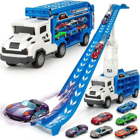 Pista de carreras BainGesk para camiones, coches, juguetes, con transportín, para niños de 3 a 6 años