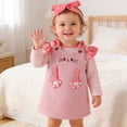 thumbnail image 2 of XIYON Girls Clothing Set Infant Girl Corduroy Pinafore Dress Long Sleeve Bodysuit Bandana Three Piece Outfit For Baby Toddler 9-12 Months, 2 of 9
