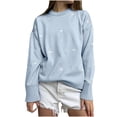 thumbnail image 2 of Jjayotai Cute Pullover Sweaters for Women, Y2k Oversized Crewneck Sweatshirt, Heart Graphic Print Crochet Knit Long Sleeve Tops Light Blue S, 2 of 5