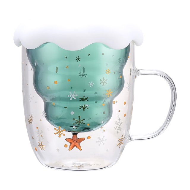 Comprado en un paquete de 2 con tapa Taza de deseos navideños de 300 ml taza de doble capa de dibujos animados linda taza de agua de regalo con tapa taza de vidrio de doble ANGGREK Otros