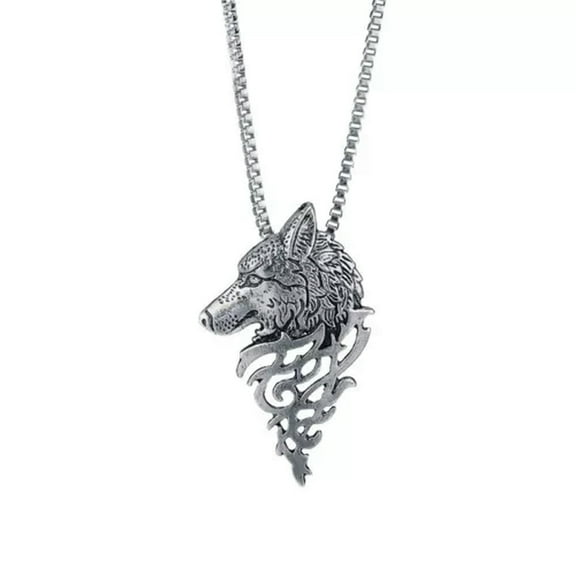 QQTDFG Punk Stainless Steel Viking Wolf Head Pendant Necklace For Men Party Jewelry-Silver