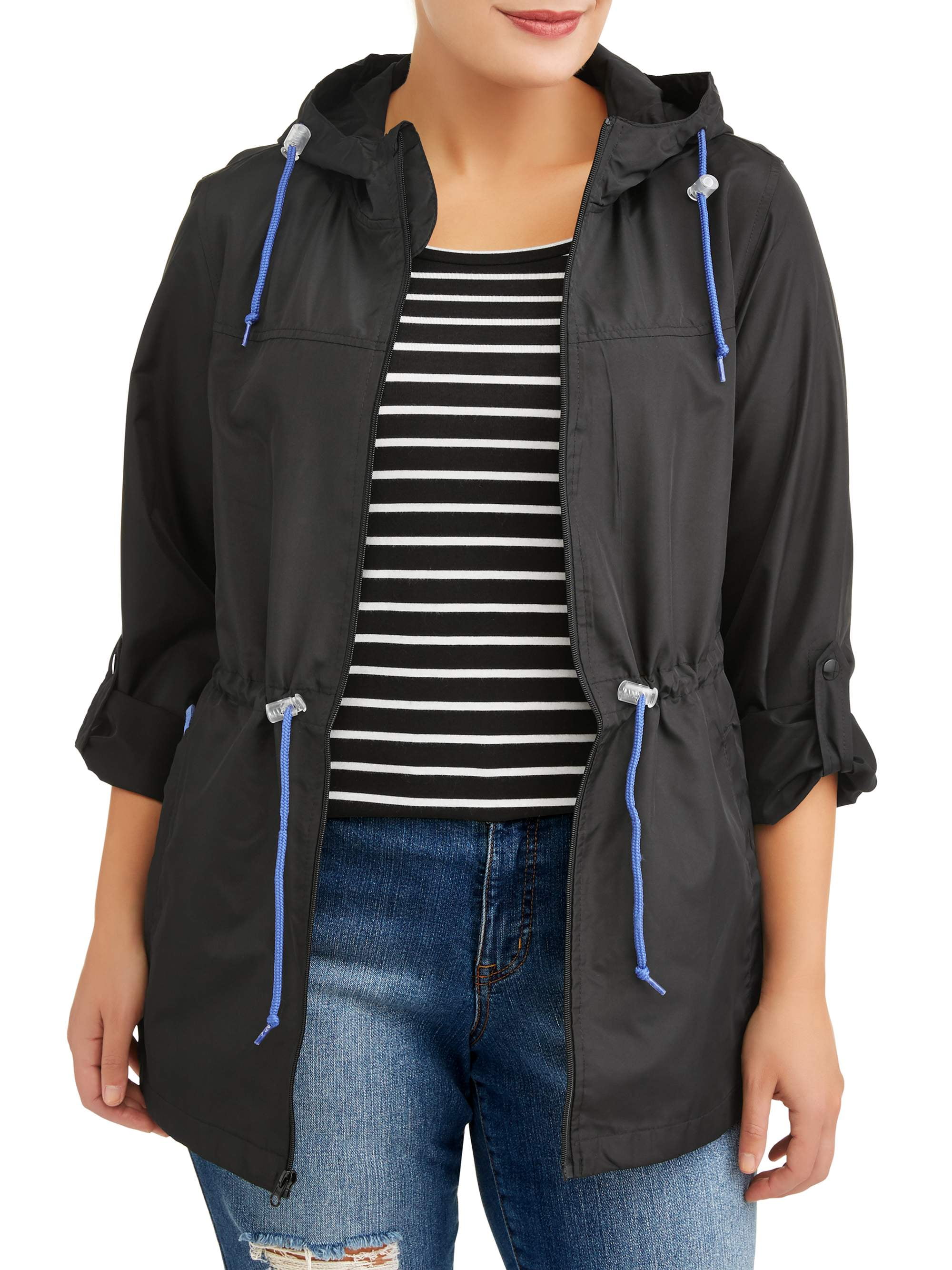 WEATHER TAMER Women's PlusSize Hooded Packable AnorakZips Up Into A