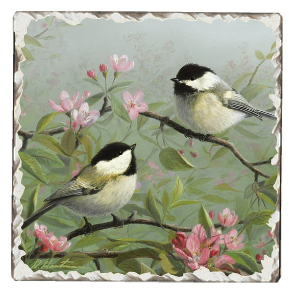 CounterArt "Style 1 Chickadees" 1 Pack Single Absorbent Tumbled Tile Coaster 4" Square