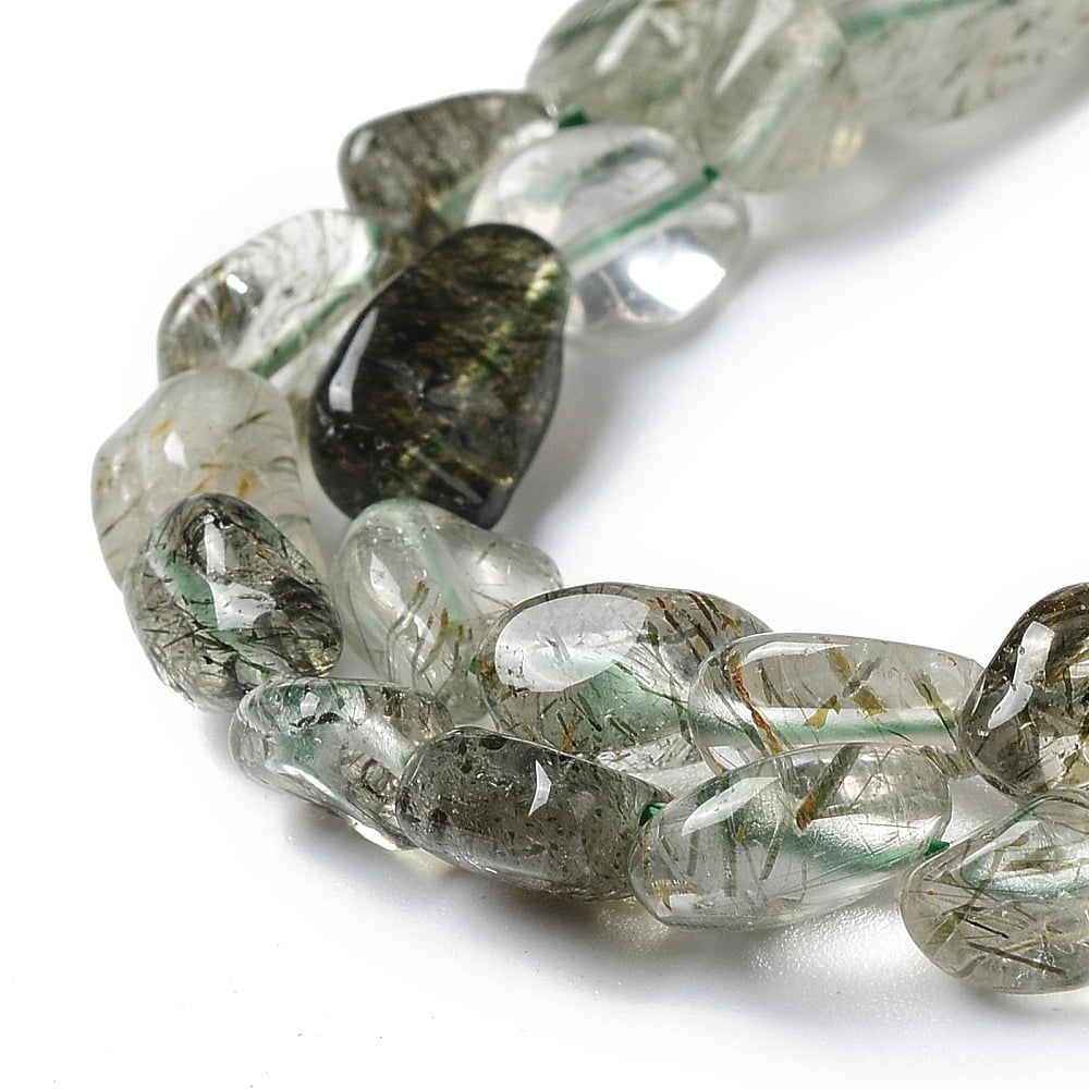 Natural Green Rutilated Quartz Beads Strands Nuggets 7~14x4~9x4~7mm Hole: 1mm about 40~50pcs/strand 15.16~15.55 inch(38.5~39.5cm)