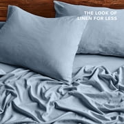 Bare Home Washed Sheet Set - Premium 1800 Collection - Deep Pocket - 4 Piece - Queen, Dusty Blue