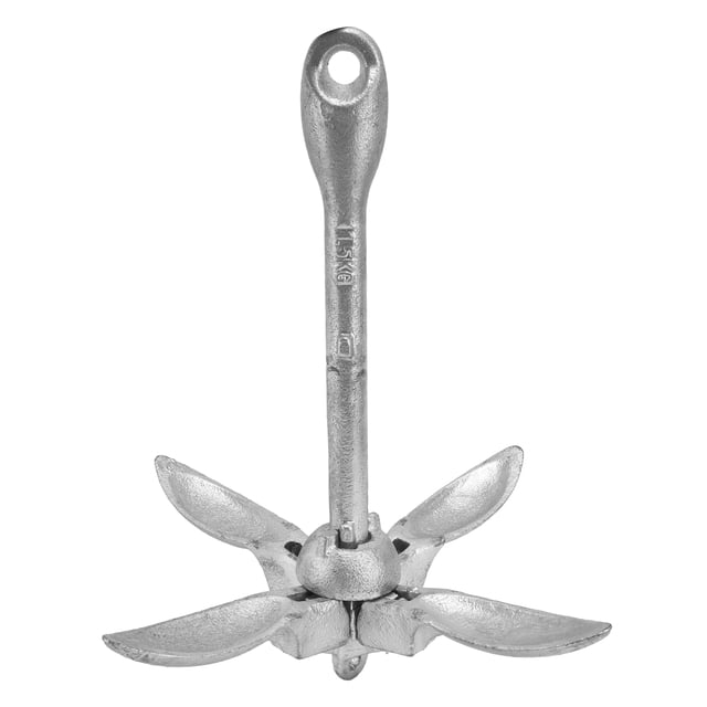Rezón de ancla plegable de 4 puntas, 1,5 kg, de acero al carbono, accesorio para kayak y canoa, color plateado (acero al carbono galvanizado)