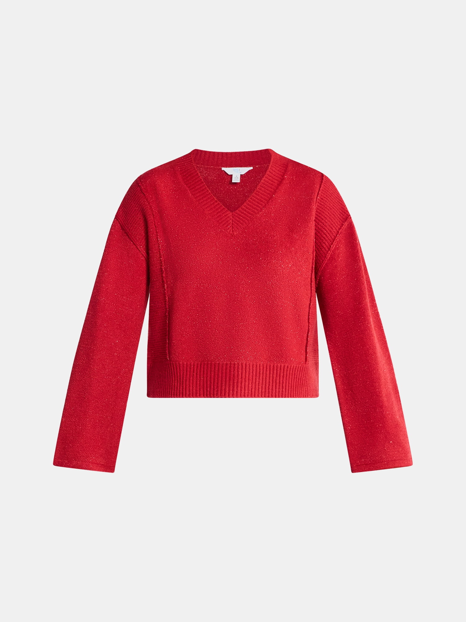 Time and Tru Women's Ribbed V Neck Sweater, Lightweight, Sizes XS-XXXL