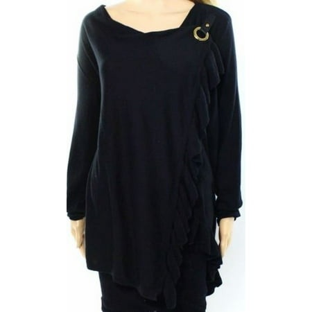 Ruffle Neck Wrap - INC NEW Deep Black Womens Size Medium M Cowl Neck Ruffle Wrap Sweater