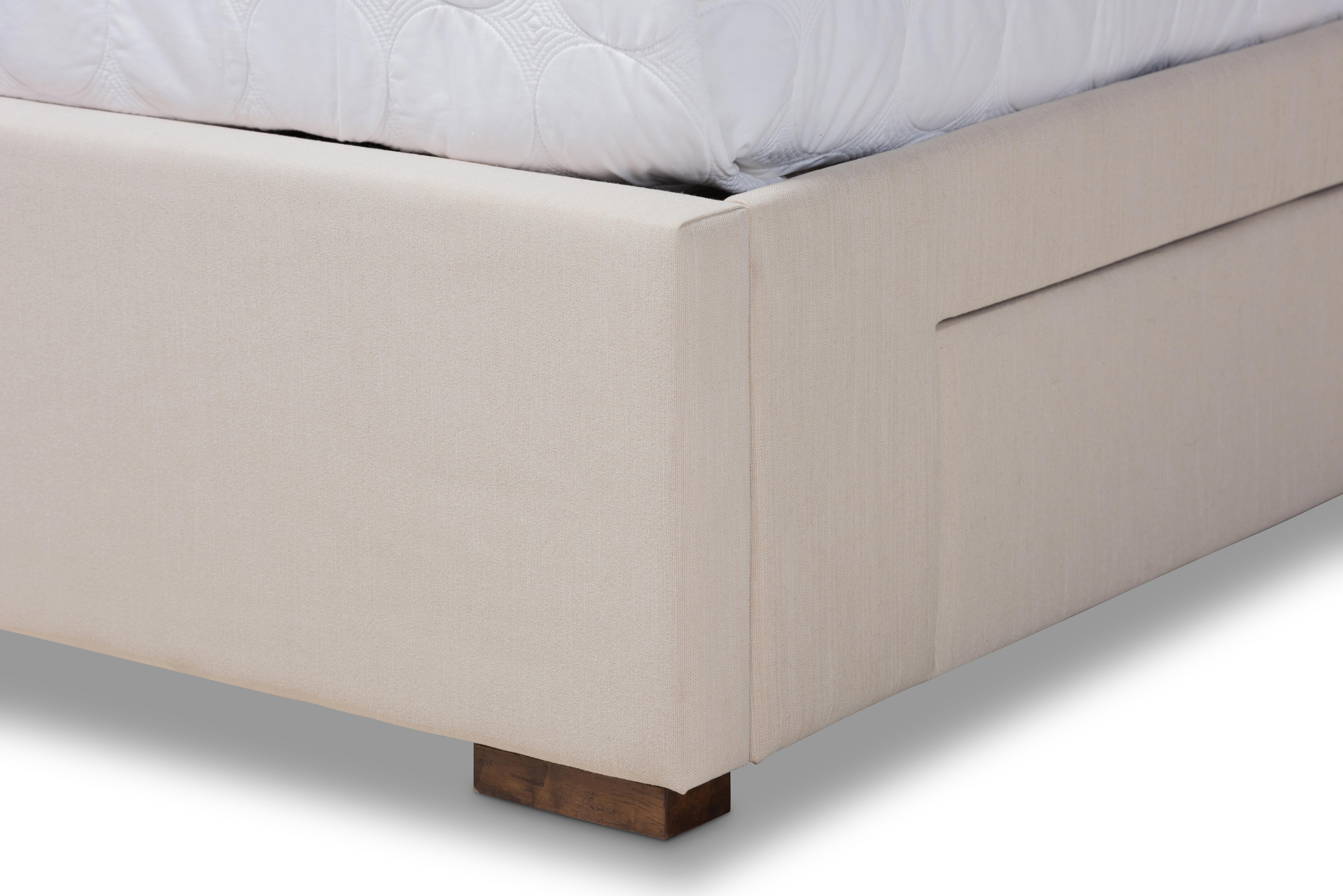 Baxton Studio Leni Modern and Contemporary Beige Fabric Upholstered 4-Drawer King Size Platform Storage Bed Frame
