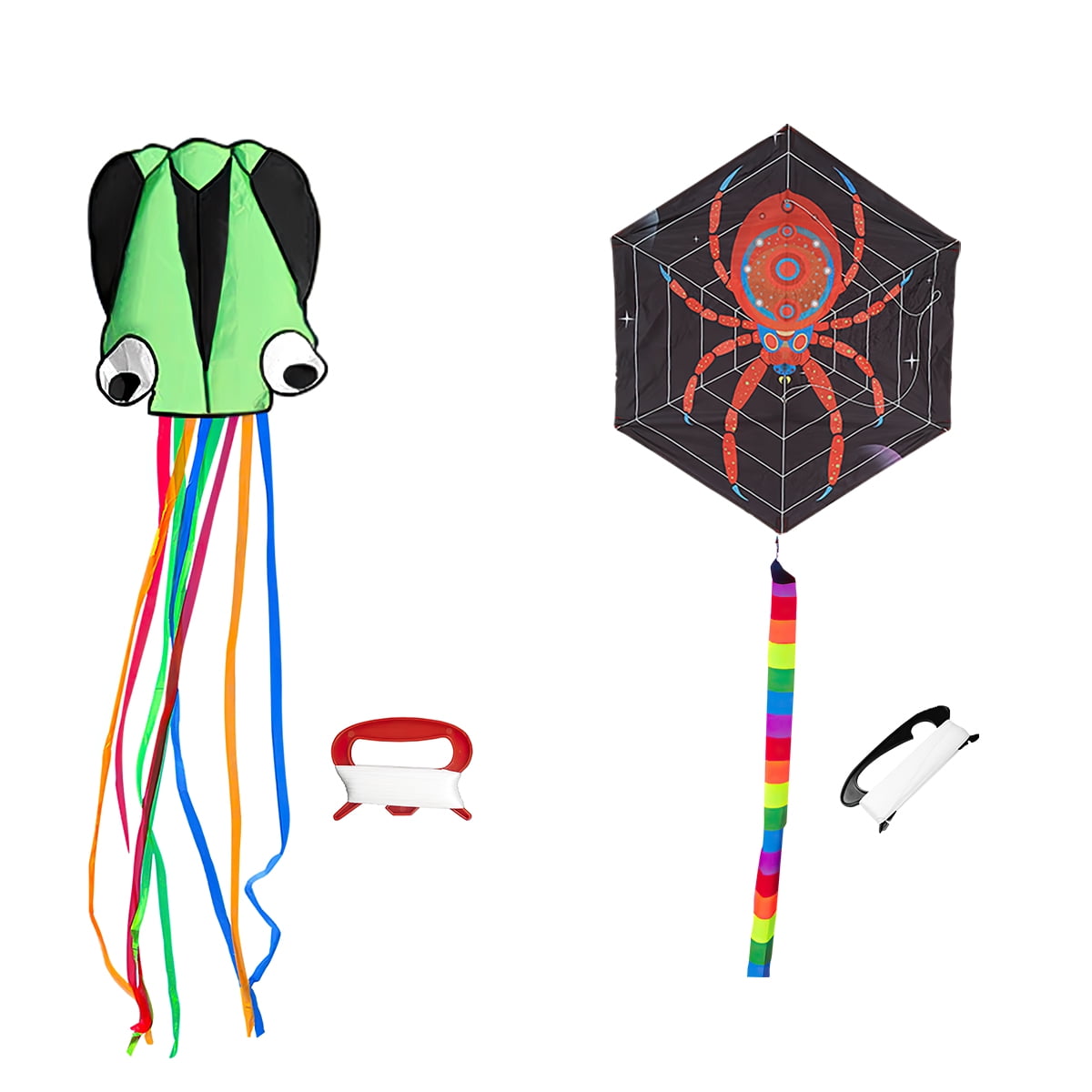 Kepooman Large Green Octopus Kite & Red Spider-Print Kite with Tail & Lines, 2 Pack Easy Flyer Kites for Family Outdoor Game Activities Kepooman Large Green Octopus Kite & Red Spider-Print Kite with Tail & Lines, 2 Pack Easy Flyer Kites for Family Outdoor Game Activities