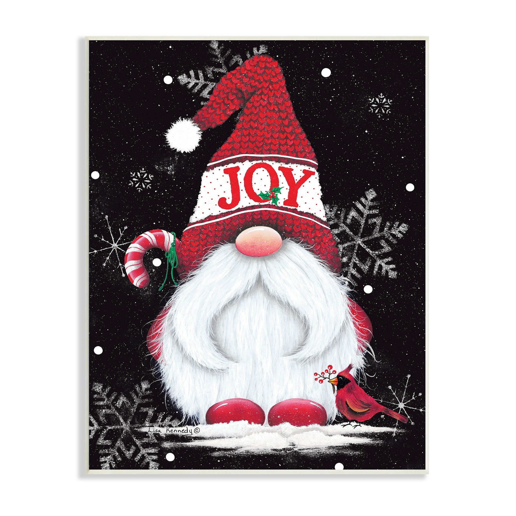 Red Holiday Gnome Candy Cane Snowflakes Pattern Fairy Tales & Fantasy Graphic Art Unframed Art Print Wall Art