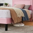 thumbnail image 3 of Taomika, Queen Size Tufted Nailhead Upholstered Platform Bed Frame with Adjustable Headboard-Pink, 3 of 8