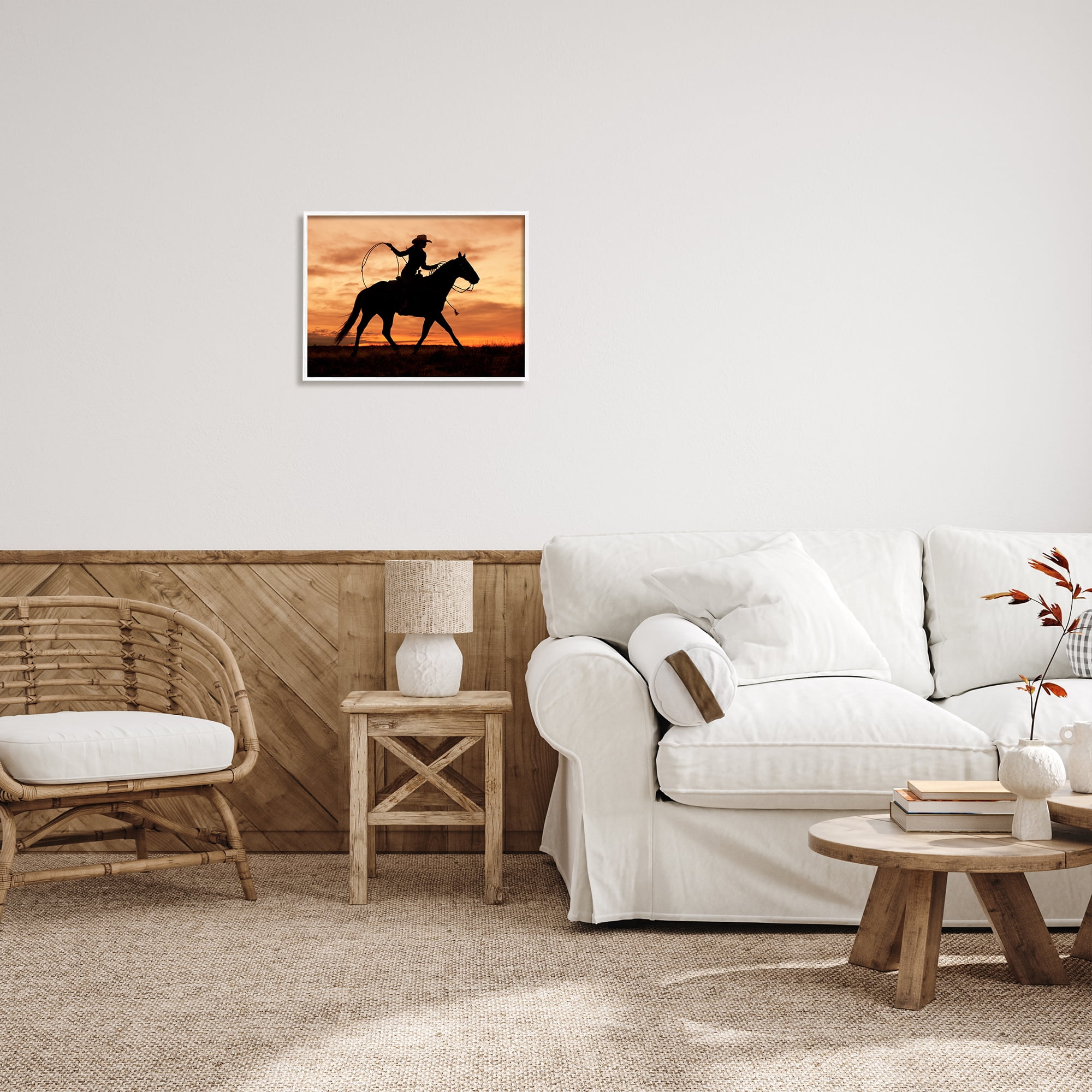 Stupell Indtries Cowgirl Sunset Silhouette Southwestern Horse Field Landscape,20 x 16,Design by J.C. Leacock