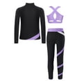 thumbnail image 2 of TiaoBug Kids Girls Figure Skating Outfits Long Sleeve Zip-up Jacket with Crisscross Crop Tops Pants Set Light Purple 8, 2 of 5