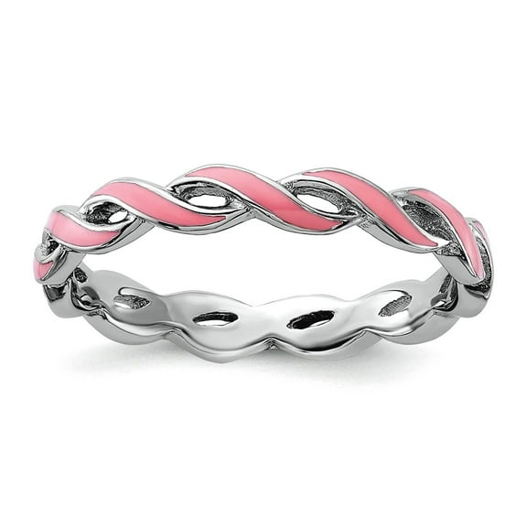 2mm 925 Sterling Silver Polished Pink Enamel Ring Size 7 Ring for Women - 1.9 Grams
