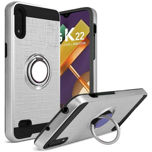 GSA Brushed Case w/Ring Stand for LG K22, K32 - Silver/Black