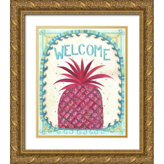Shamp, Cindy 26x31 Gold Ornate Wood Framed with Double Matting Museum Art Print Titled - Welcome Pineapple