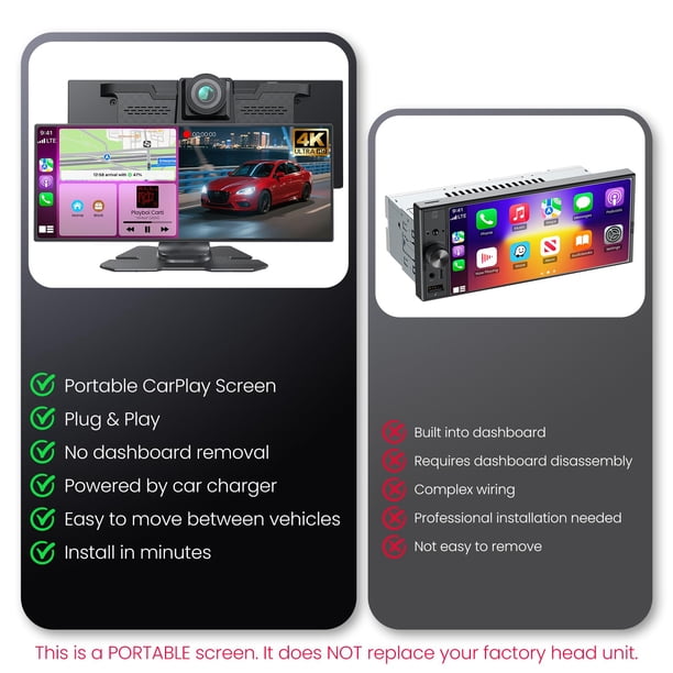 11.26”Coocom Portable CarPlay Screen for Car,Car Stereo with