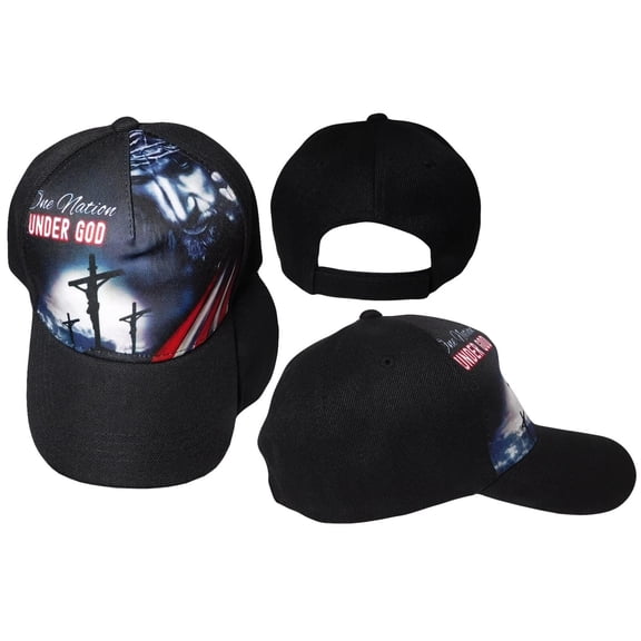 One Nation Under God 3 Cross USA Flag Black Printed Baseball Cap Hat