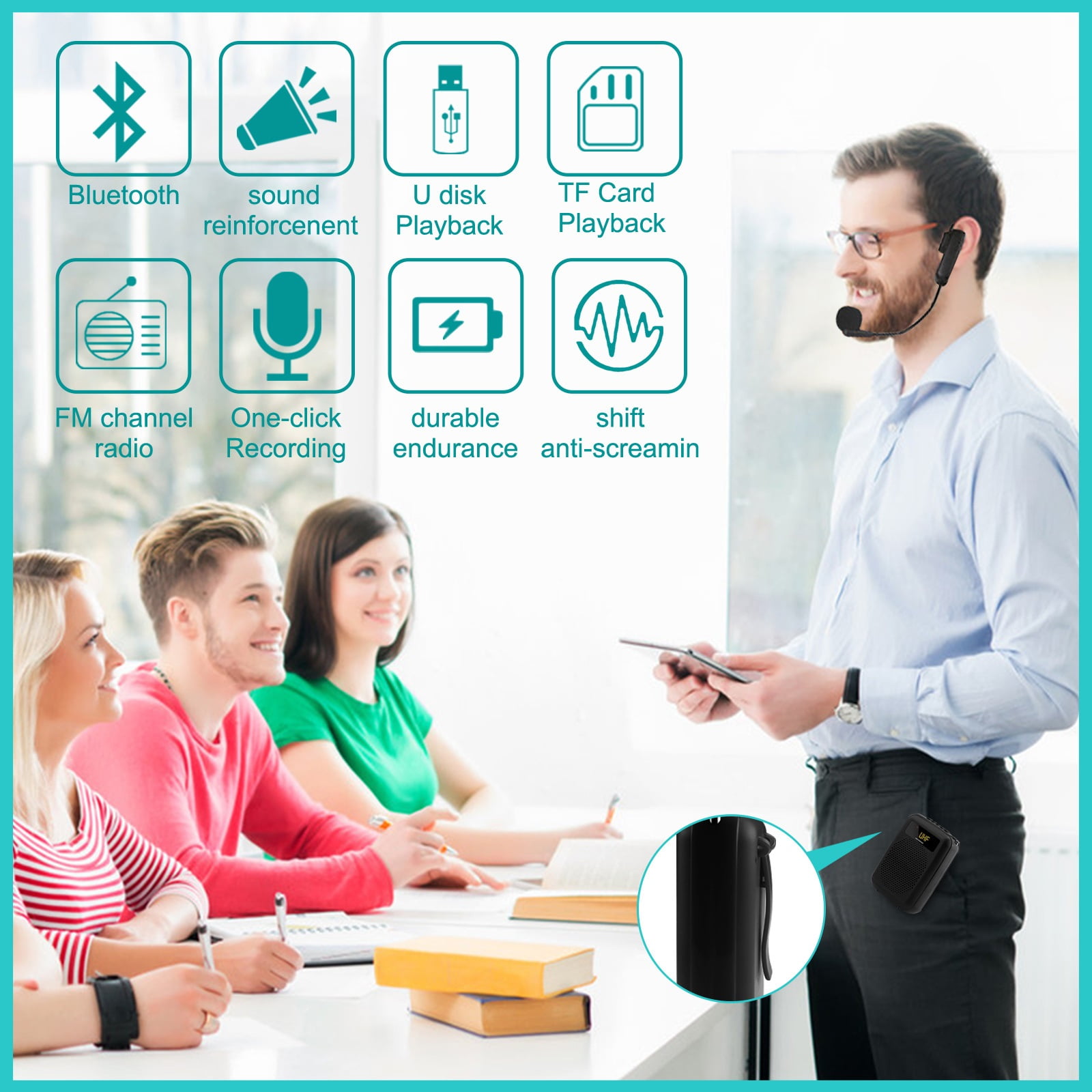 Voice Amplifier 12W 2200mAh Multifunctional Portable Bluetooth-compatible Voice Speaker ,Crystal-Clear Sound