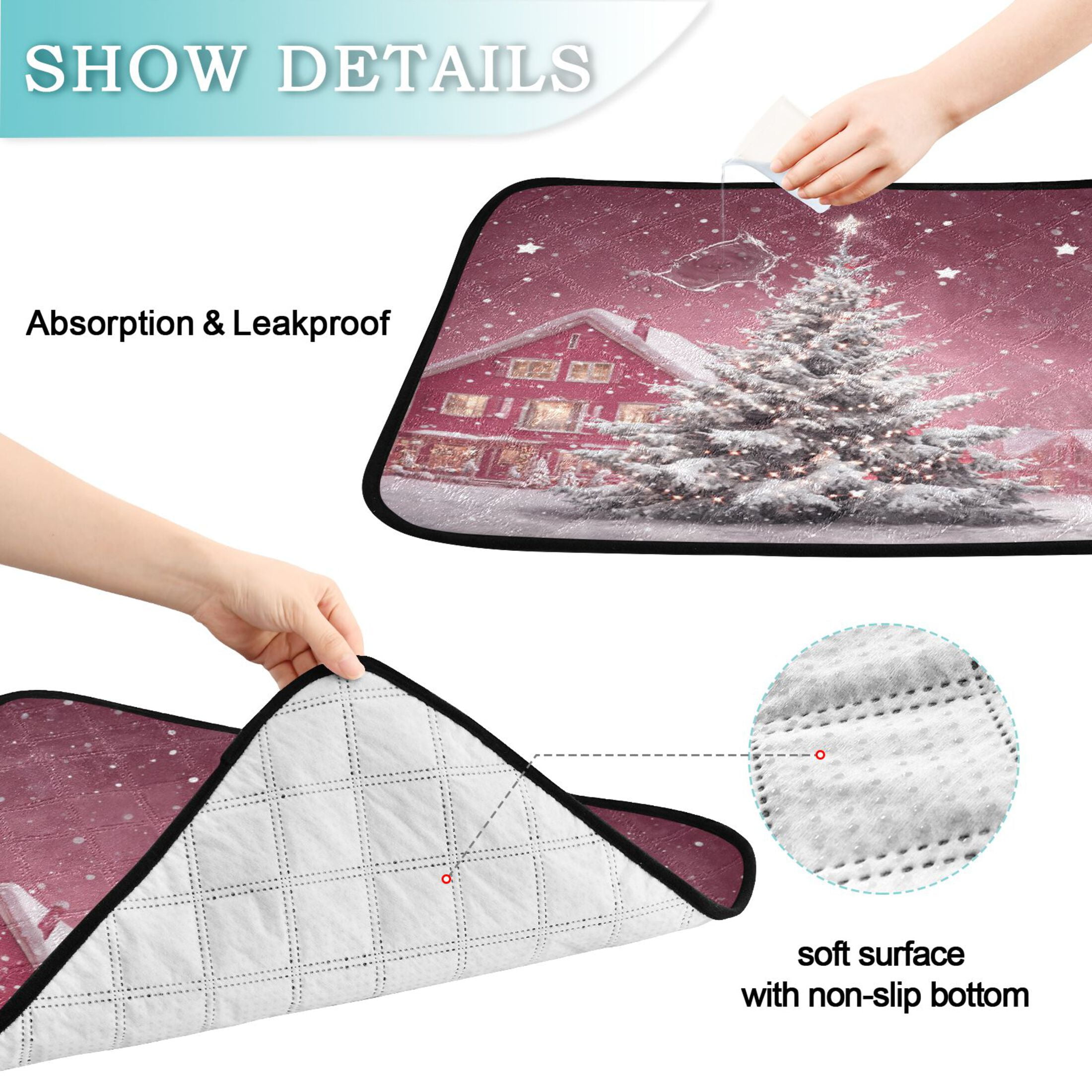 Qxltty Christmas Shining Tree Cat litter Pads Pet Set of 2 Diaper Mats Center Anti-leakage Layer Absorbent Soft and Comfortable