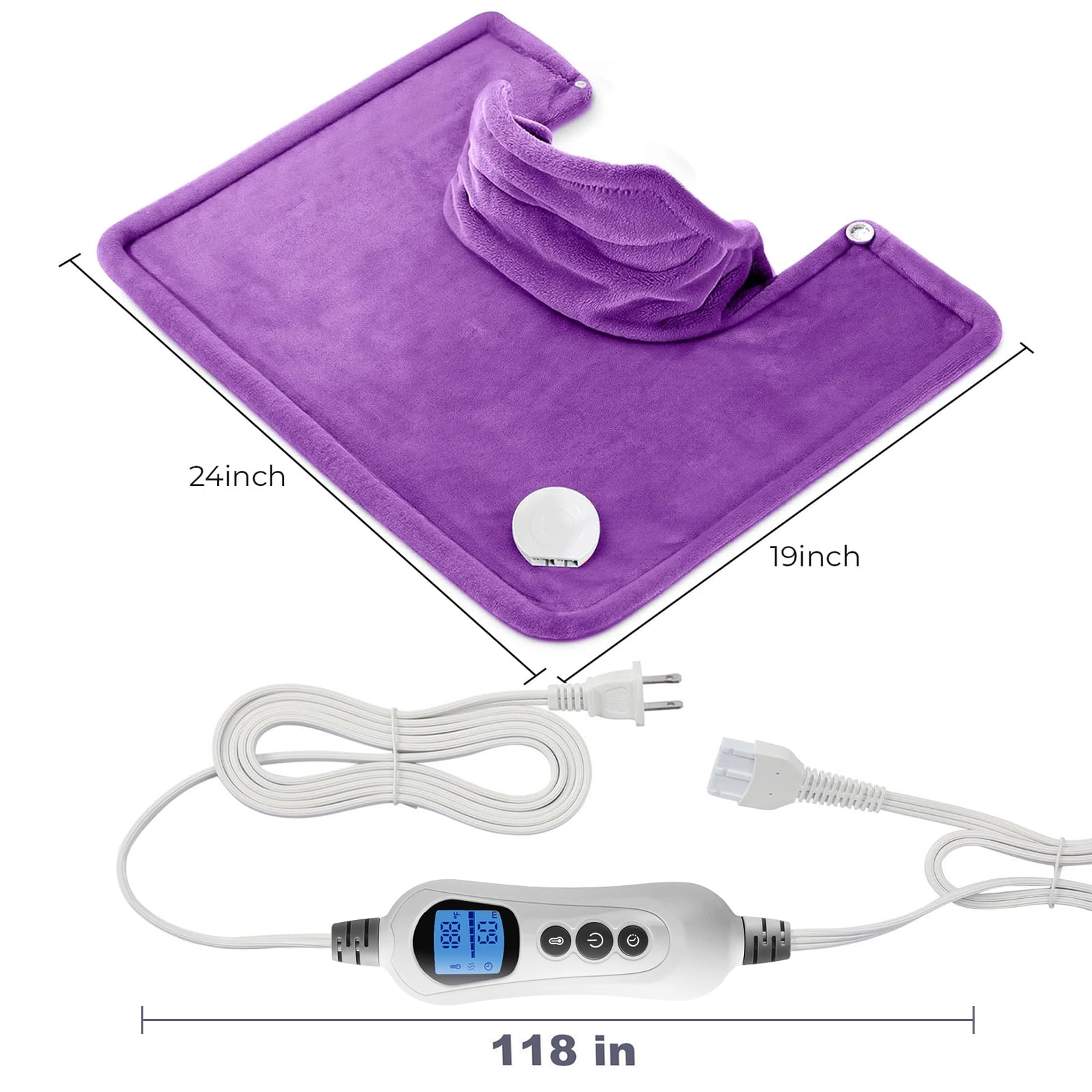 TCVOR Soft Flannel Heating Pad for Neck and Shoulders and Back, 19 x 24 in Wearable Weighted Electric Heating Pads with 6 Heat Settings & 6 Timer Auto Shut Off, Puple