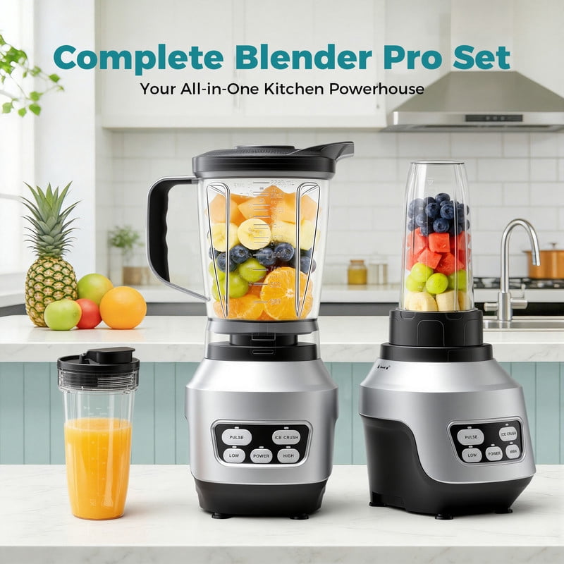 Gianna Smoothie Blender, Countertop Blenders for Kitchen with 24 35 60 oz BPA-Free Portable Cups, Professional Smoothie Maker with Four Programs for Shakes, Sauces, Juice, Silver