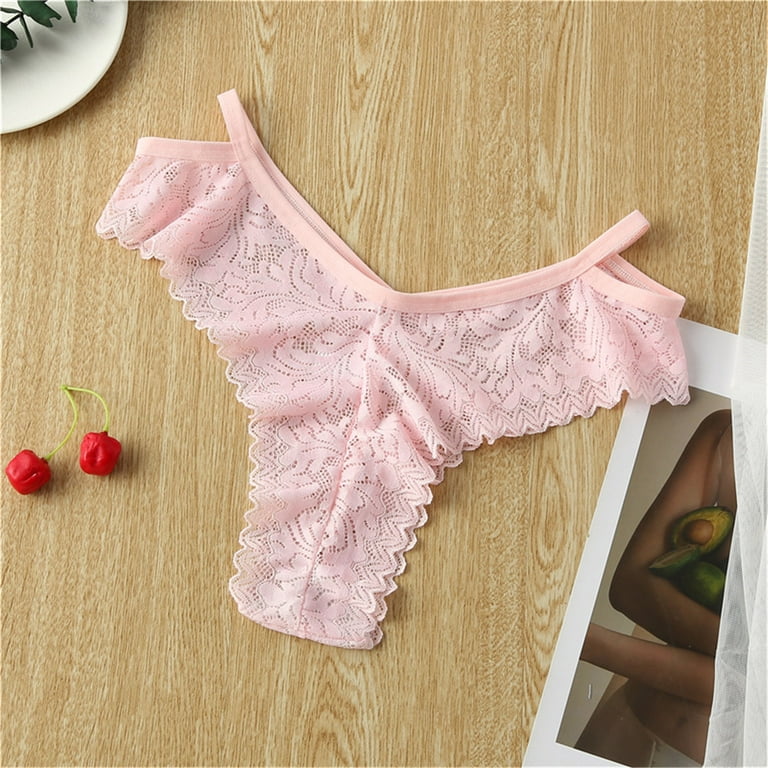 MRULIC intimates for women Women's Stretch Bikini GString Panty Lace Trim 3  Colors Comfy Underwear Pink + L