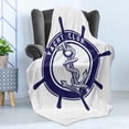 thumbnail image 4 of Vintage Nautical Tattoo Soft Flannel Fleece Throw Blanket, Yacht Club Anchor Rope Steering Wheel Maritime Monochrome, Cozy Plush for Indoor and Outdoor Use, 60" x 80", Indigo White, by Ambesonne, 4 of 5