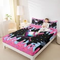 thumbnail image 3 of Castle Fairy Neon Baseball Print King Sheets 4pcs, Gradient Ice Cream Drip Bedding, Black Pink Blue,1 Fitted Sheet, 1 Flat Sheet and 2 Pillowcases, 3 of 6