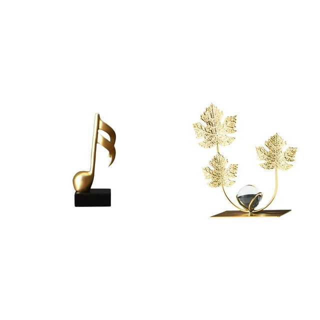 Figura decorativa de escritorio con forma de nota musical, estatua de metal con flores y hojas, hecha de resina y hierro. Ideal para regalar o decorar