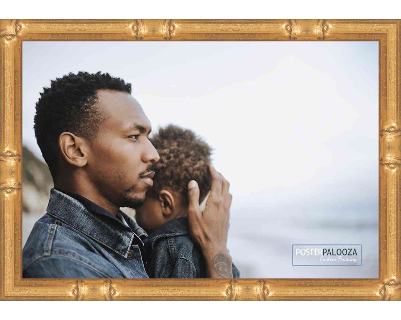 18x24 Gold Thin Bamboo Picture Frame - UV Acrylic, Foam Board Backing, Hanging Hardware