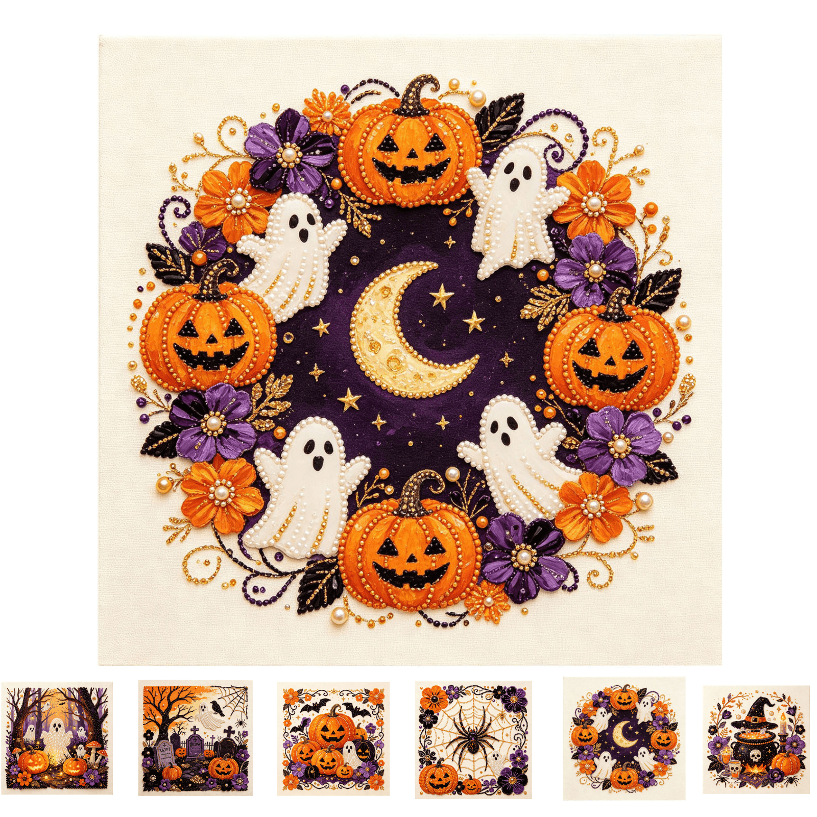 Halloween Ghost Pearl Art DIY Diamond Painting Kit Spooky Season Plastic Bead Mosaic Craft Kit Halloween Decor & Summerween Decor Halloween Family DIY Activity Wall Art Kit-F