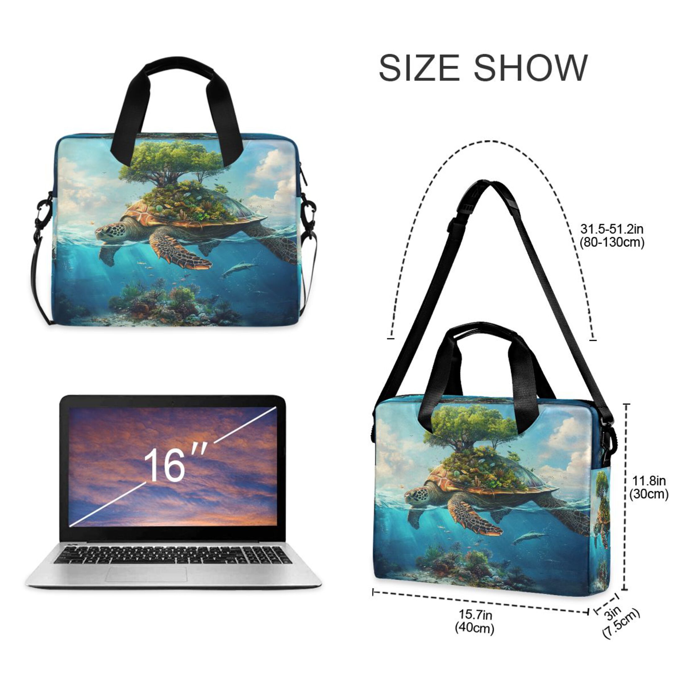 16" Laptop Tote Bag Laptop Sleeve Case Computer Briefcase for Work & Travel Sea Turtle Carrying Island