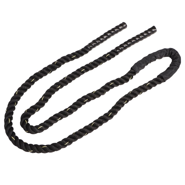 Cuerdas para saltar ponderadas, 25 mm x 3 m, cuerda para saltar pesada de poliéster negro dorado para entrenamiento de fuerza y desarrollo muscular
