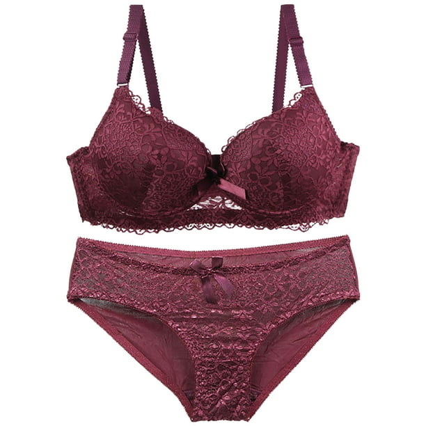 Karight Womens Bras and Panty Sets Push Up Lace Bras Set Plus Size Embroidery Bra Comft Underwear Lift Up Underwire Bra