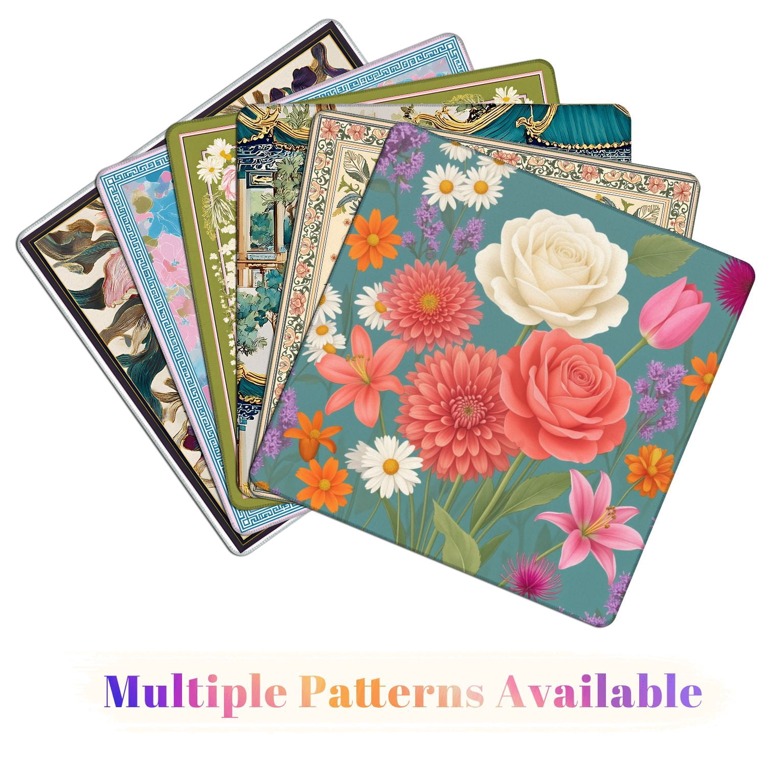 Mahjong Mat 31.5" x 31.5" Vibrant Floral Arrangement Roses Daisies Lilies Teal Non-Slip Noise Reduction American Mahjong Tiles Table Cover for Dominoes Poker Card Board Games Gift