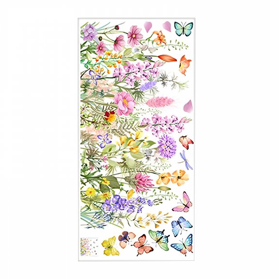 ICERUN Colorful Floral Bouquet Window Cling, Cut to Size Spring Window Film, Double Sided Privacy Glass Sticker for Home