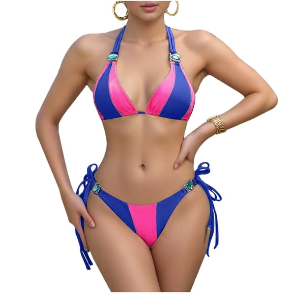qucoqpe Bikini Sets for Women Summer Two-piece Bathing Suit Fashion Color Block Swimsuit
