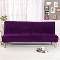 Eurhowing Velvet Futon Cover, Thick Plush Stretch Armless Sofa Bed Slipcover, Soft Couch Sofa Cover Futon Slipcover Furniture Protector with Elastic Bottom(Purple)