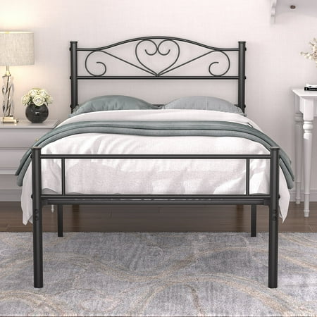 VECELO Modern Metal Platform Bed Frame with Headboard and Footboard Twin Black