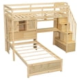 thumbnail image 4 of Harper & Bright Designs Wood Twin Size Bunk Bed with Desk and Staircase, L-Shaped Twin Over Twin Loft Bed with Storage Compartments and Shelves, Natural, 4 of 16