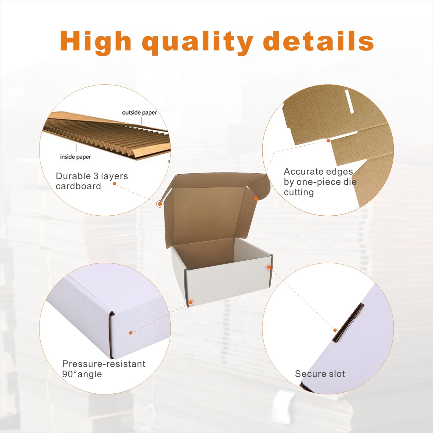 CH-BOX 50 Pack 7x6x3'' Small Corrugated Box Mailers White for Shipping Mailing Packaging