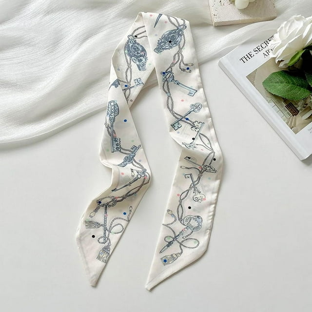 Pañuelo de seda pequeño y largo verde para mujer, lazo fino y angosto para el cabello, lazo para bolso, decoración, cinta de regalo