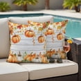 thumbnail image 4 of Orange Green Pumpkins Fall Outdoor Waterproof Pillow Covers, Thanksgiving Botanical Vintage Decorative Square Throw Pillowcase Sofa Cushion Sham for Patio/Couch/Chair, 20"x20" 2 Pack, 4 of 8