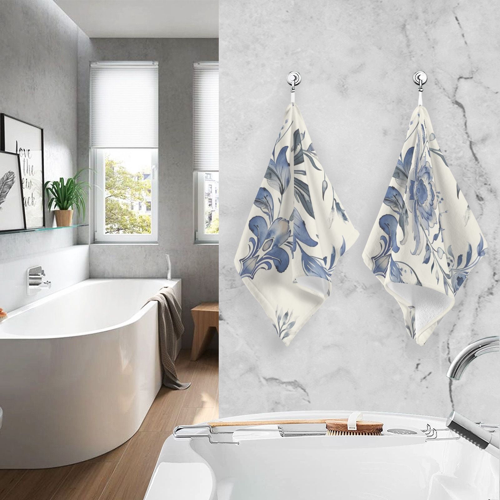 Boho Tribal Floral Flowers Hand Towel Bath Towels Face Towels Cotton Absorbent for Home Hotel Spa Swimming Yoga Sports Decorative Towel Set of 2