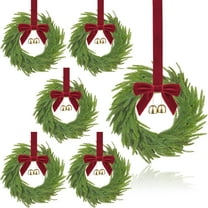 Grinzy 6 pcs 12 inch Small Christmas Wreath, Mini Wreaths for Cabinets with Red Bows and Bells,Artificial Small Window Wreaths Indoor for Christmas Kitchen,Stairs Railing and Chairs Decor