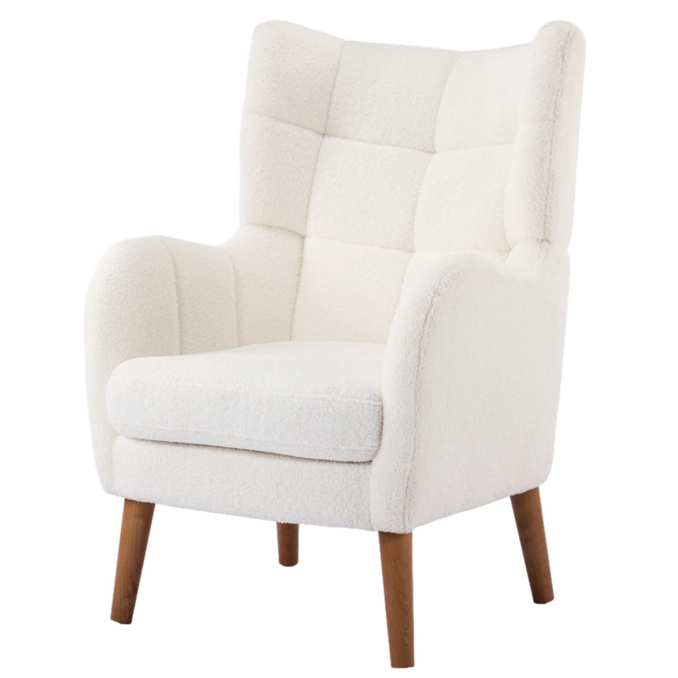 Christopher Knight Home Mid Century Accent Chair, Comfy Teddy Upholstered with Birch Wood Legs, White