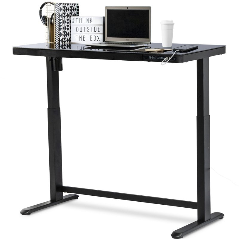 Pemberly Row Electric Glass Top Standing Desk in Black